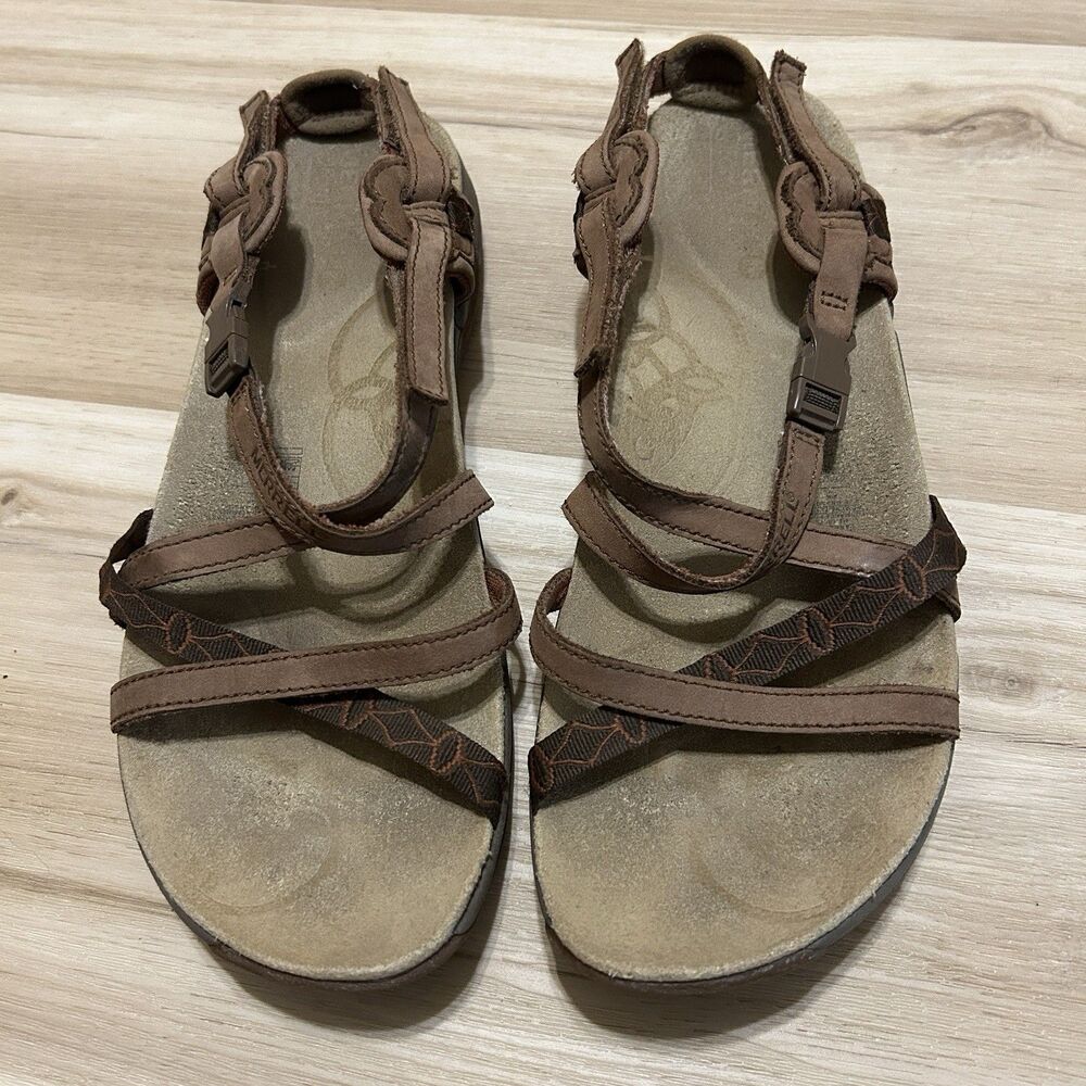 Merrell Jacardia Dark Earth Leather Strappy Sandals Womens 9 Outdoor Walking